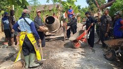 PSHT Bersama TNI Perkuat Semangat Gotong Royong, Sukseskan Pengecoran Jembatan TMMD Ke-129 di Bulu Lor